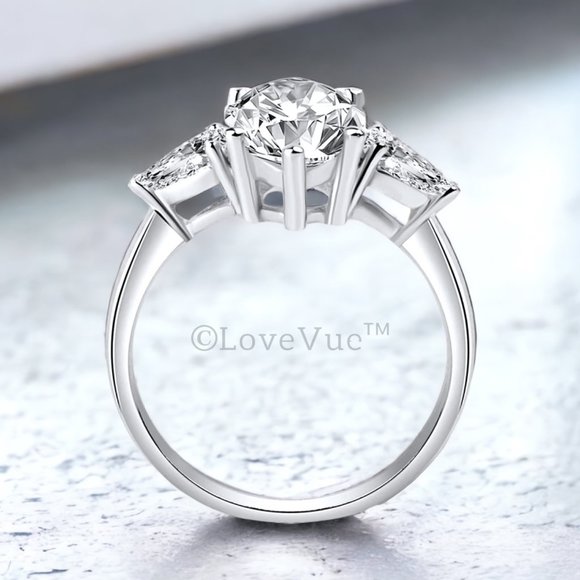 Certified 4ct. t.w. Diamond Moissanite Marquise Pear Cut Wedding Ring VVS1 - Picture 6 of 16